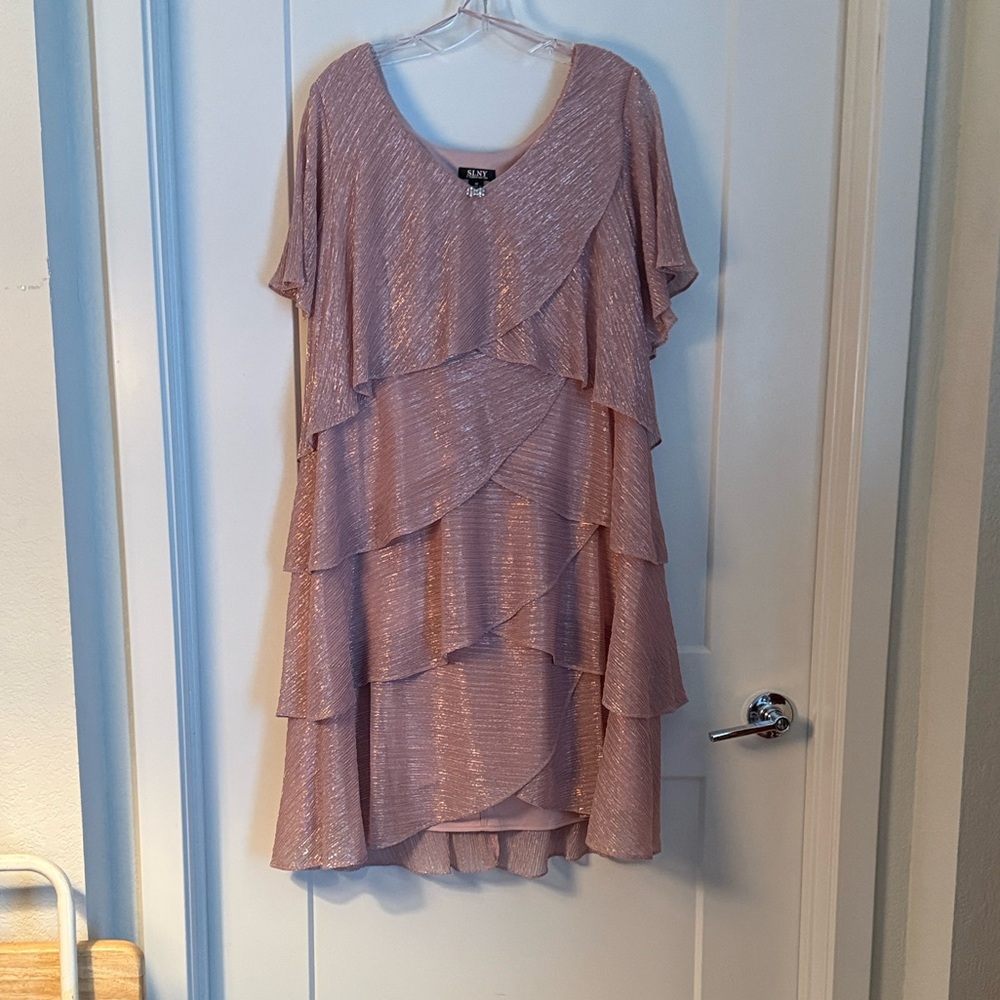 SLNY Shimmering Layered Mauve Dress